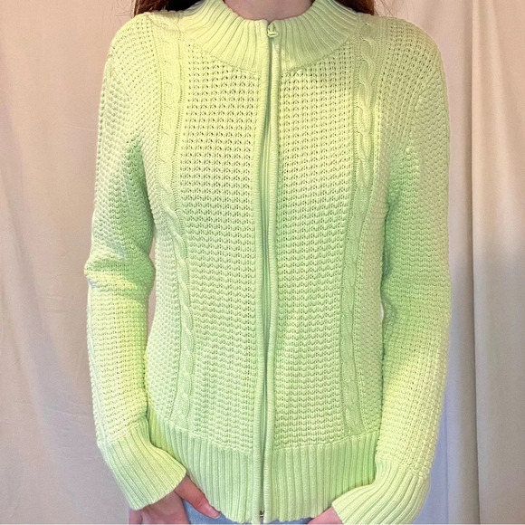 Green/Yellow Knit Zip  Up - Picture 2 of 3